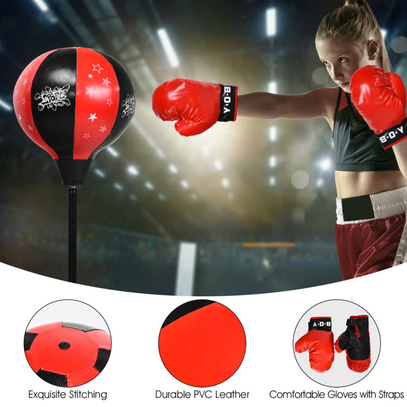 Adjustable Kids Punching Bag Set with Stand and Boxing Gloves