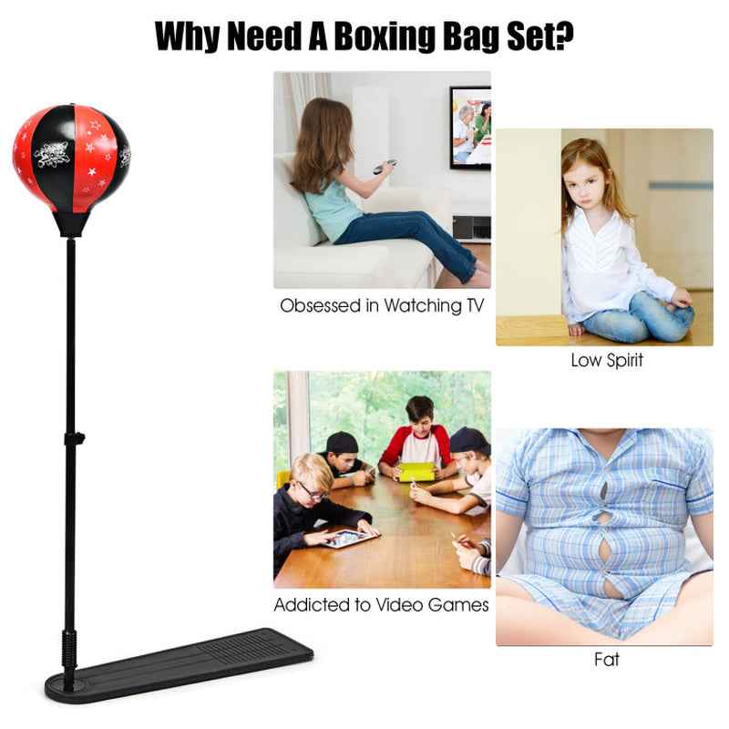 Adjustable Kids Punching Bag Set with Stand and Boxing Gloves