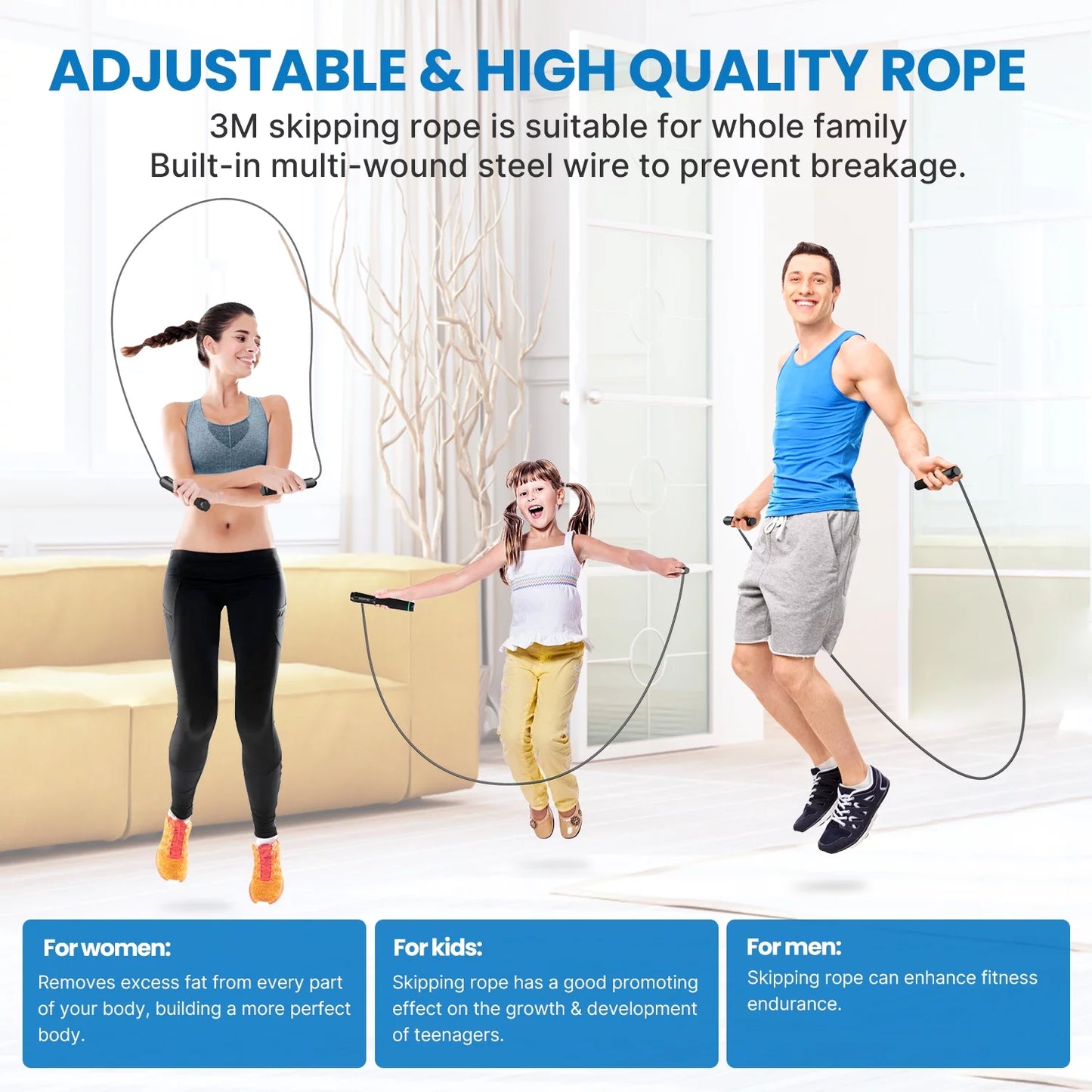 9FT Adjustable Smart Jump Rope with Count Time Calorie Analysis , Black