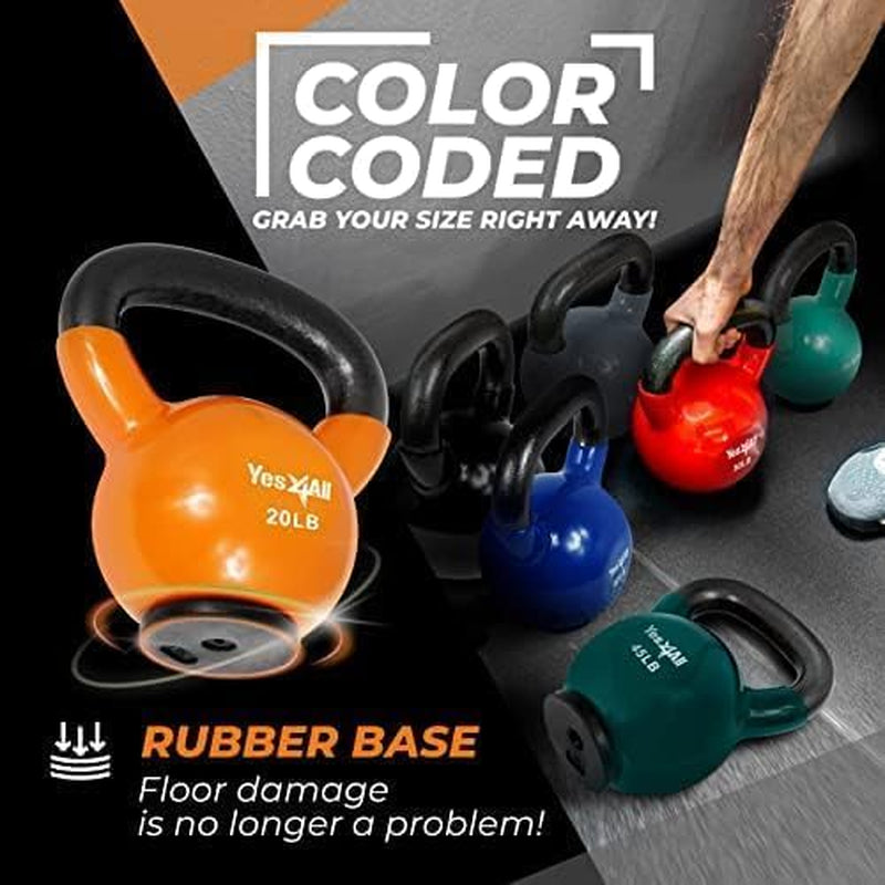 Kettlebells Rubber Base, Kettlebell Set for Women, Strength Training Kettlebells Weights (10-65 Lbs)